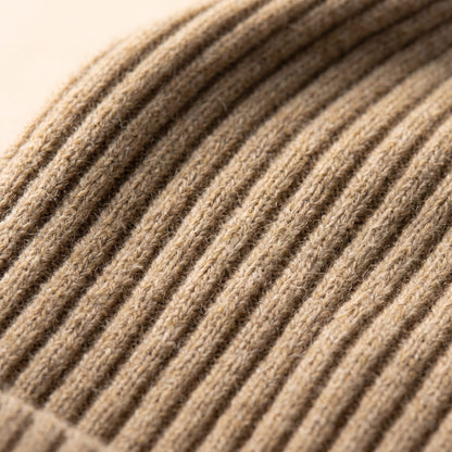 HROM Men's Undyed Cashmere Beanie - Haven Ribbed Oatmeal Melange 1