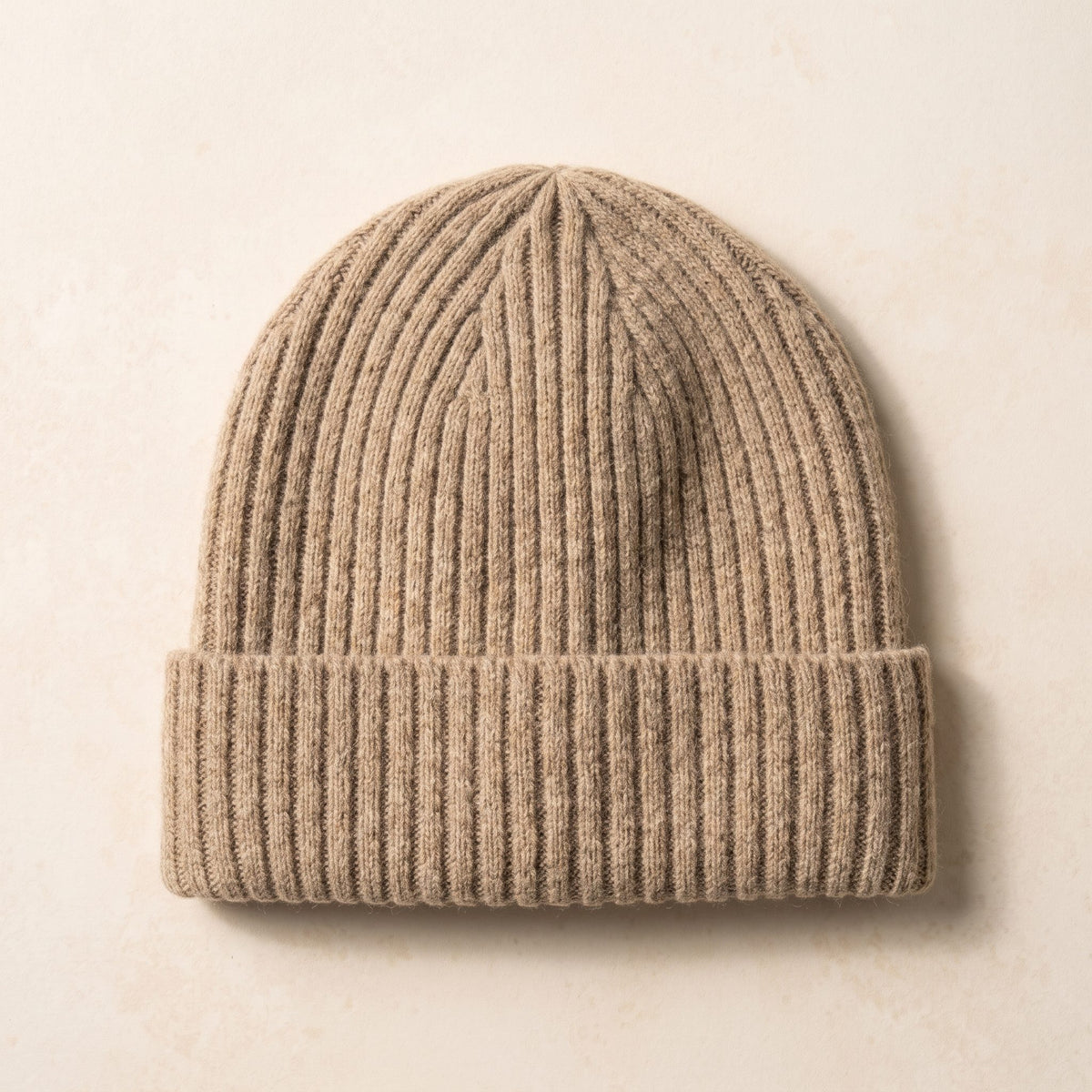 HROM Men's Undyed Cashmere Beanie - Haven Ribbed Oatmeal Melange 2