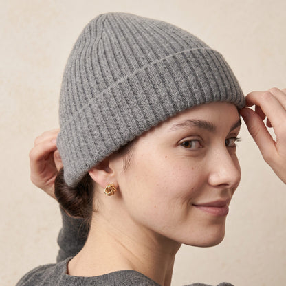 WRMM Women's Undyed Cashmere Beanie - Haven Ribbed Mid Grey Melange 5