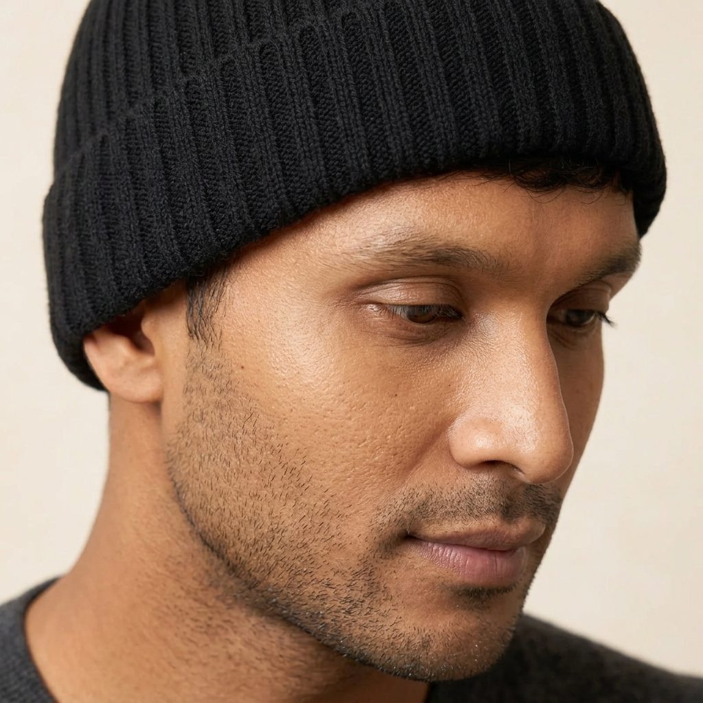 HBB03 Men's Cashmere Beanie - Haven Ribbed Black 6