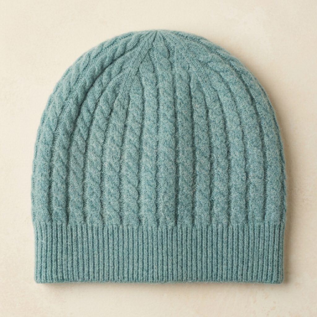 WCAQ Women's Cashmere Beanie - Heritage Cable Knit Aqua 2