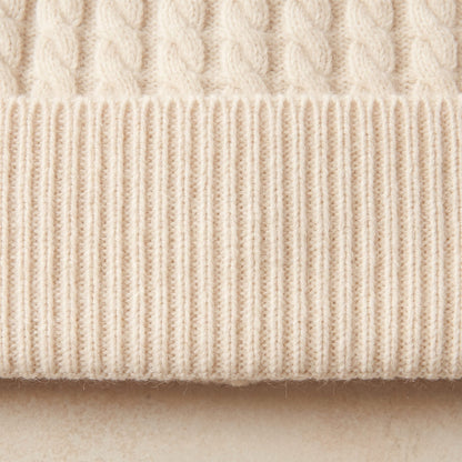 HCOW Men's Cashmere Beanie - Heritage Cable Knit Off-White 2