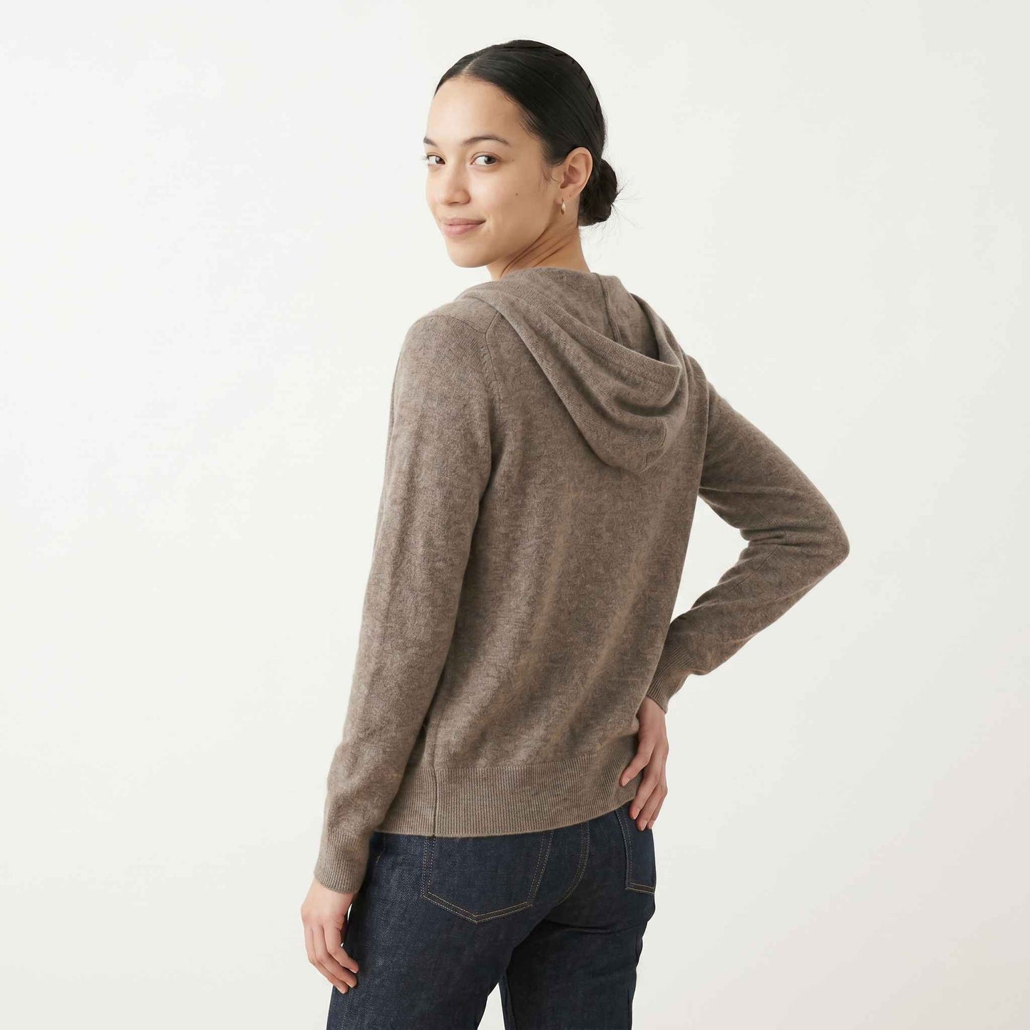 100% Undyed Cashmere Women's Zip Hoodie — Natural Melange, Chemical-Free