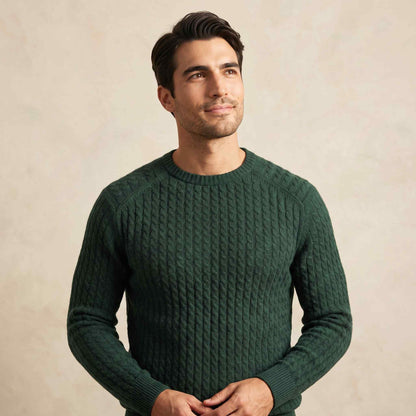 Men's cable-knit cashmere sweater, Atlas in Pine - view 1