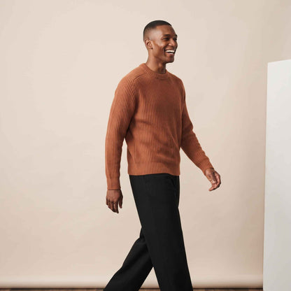 Men's ultra-thick 4-ply cashmere crewneck sweater in Amber — view 1