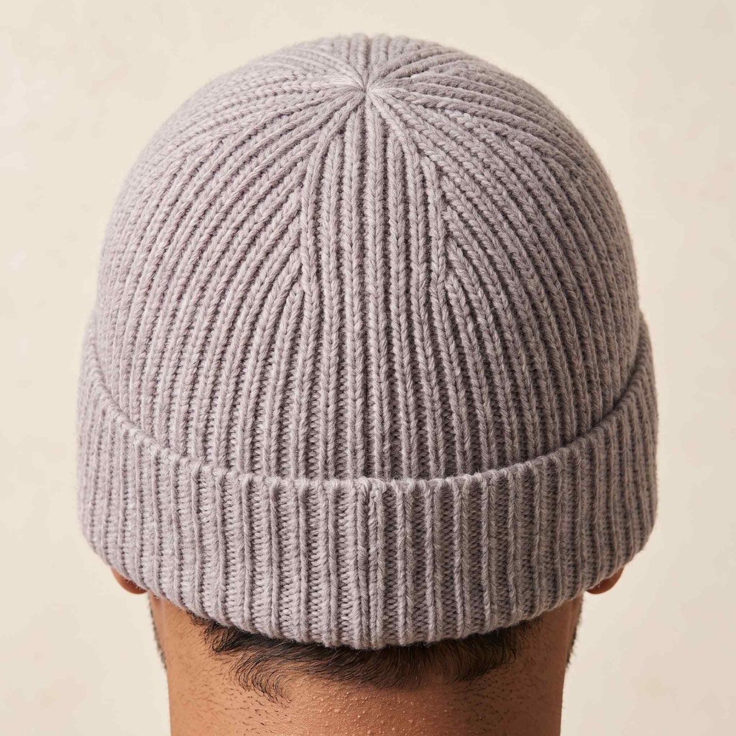 Men's hand-knit ribbed cashmere beanie, Noma in Fog - view 1