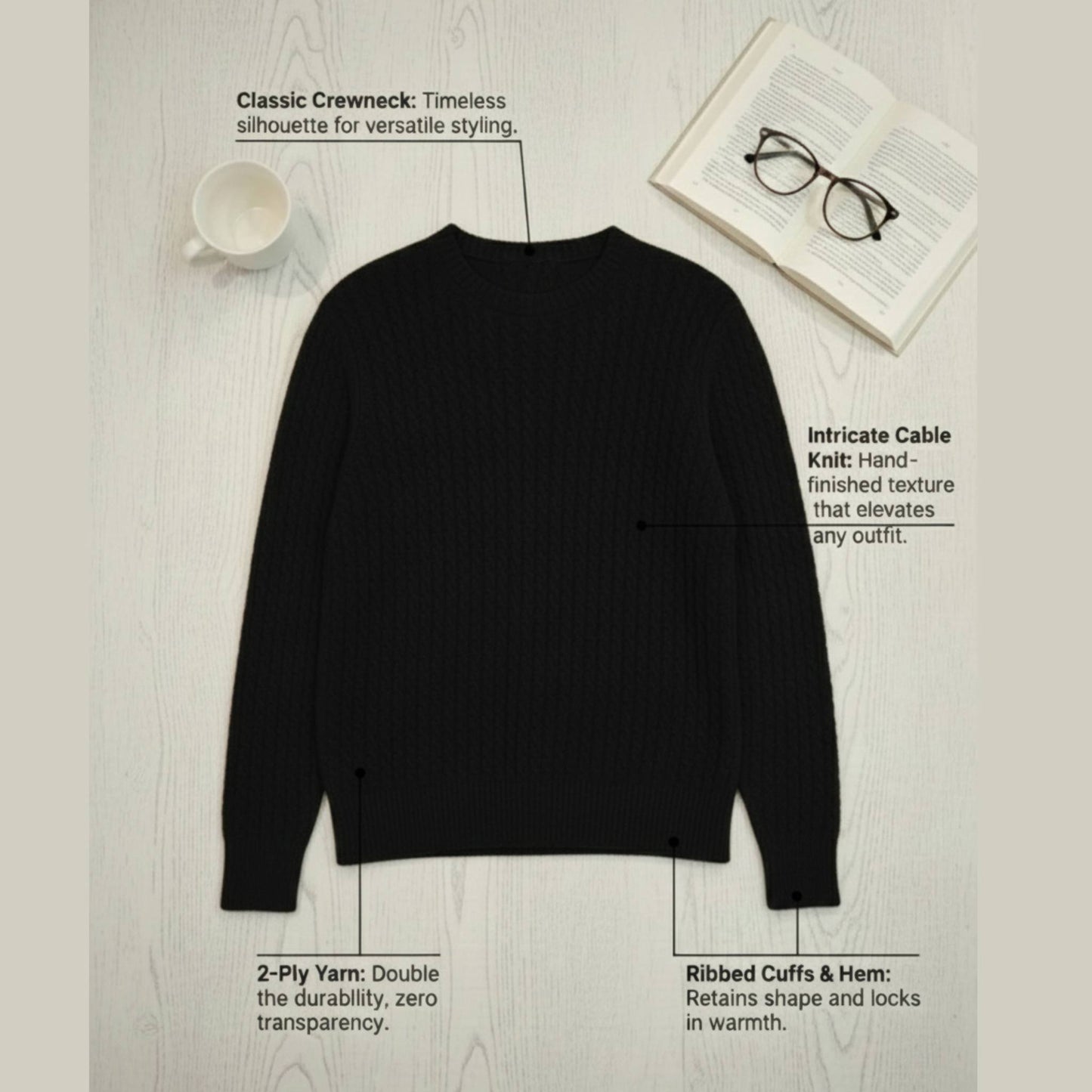 Grace Cable-Knit Cashmere Crewneck | 100% Pure Himalayan Women's Sweater