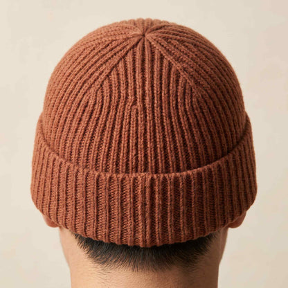 Men's hand-knit ribbed cashmere beanie, Noma in Caramel - view 1