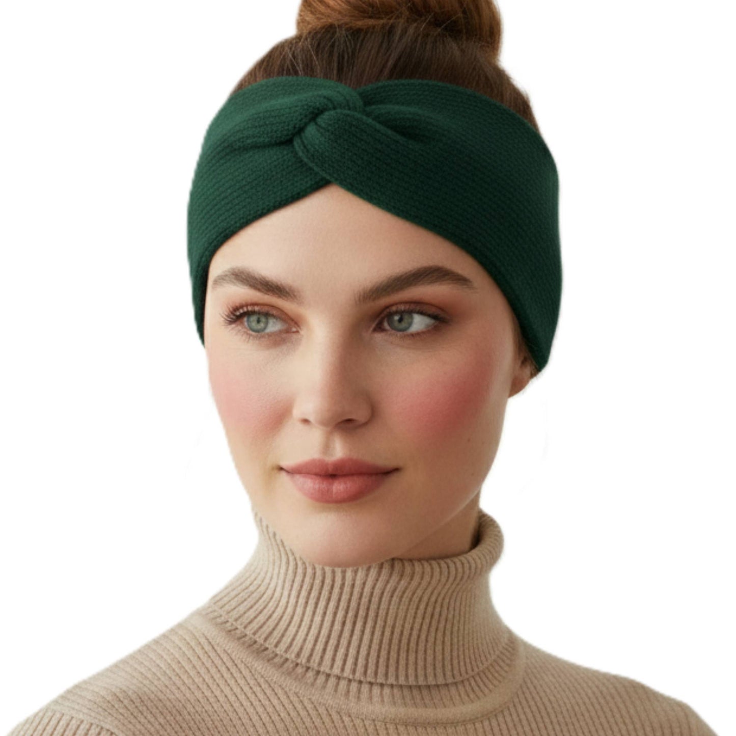 The Gomba Band | Twisted Front 100% Pure Cashmere Headband | 2-Ply 16 Micron Hand-Knit Ear Warmer Pine