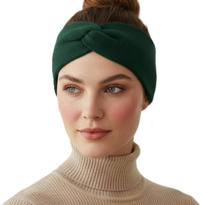The Gomba Band | Twisted Front 100% Pure Cashmere Headband | 2-Ply 16 Micron Hand-Knit Ear Warmer Pine