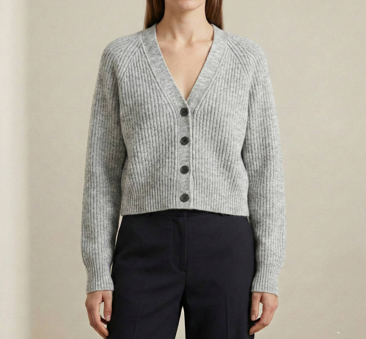 The Lhotse V-Neck Cardigan Undyed Himalayan Cashmere For Women - Light Grey Melange