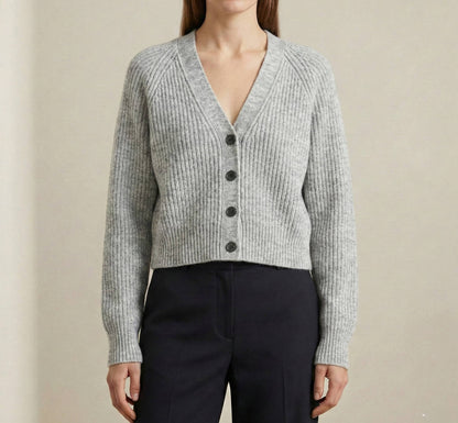 The Lhotse V-Neck Cardigan Undyed Himalayan Cashmere For Women - Light Grey Melange