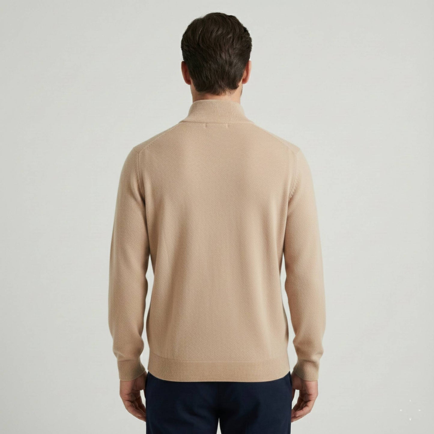 Exclusive Beige Himalayan Cashmere Half-Zip Men's Embrace Sweater
