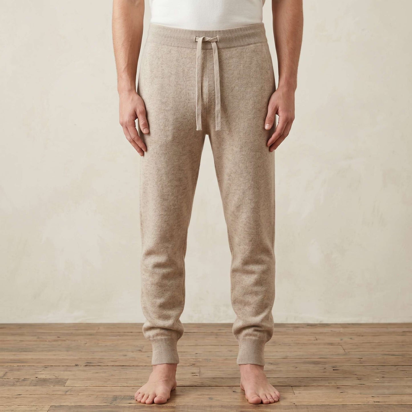 Zenith Natural Undyed Himalayan Cashmere Jogger For Men in Oatmeal Melange — Himalayan cashmere, view 1