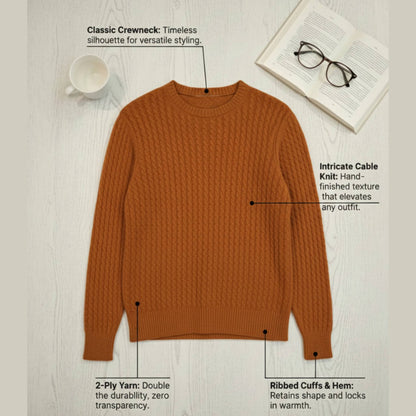 Grace Cable-Knit Cashmere Crewneck | 100% Pure Himalayan Women's Sweater