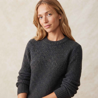 Women's Cashmere Sweater - Ella Ribbed in Dark Grey Melange - view 1