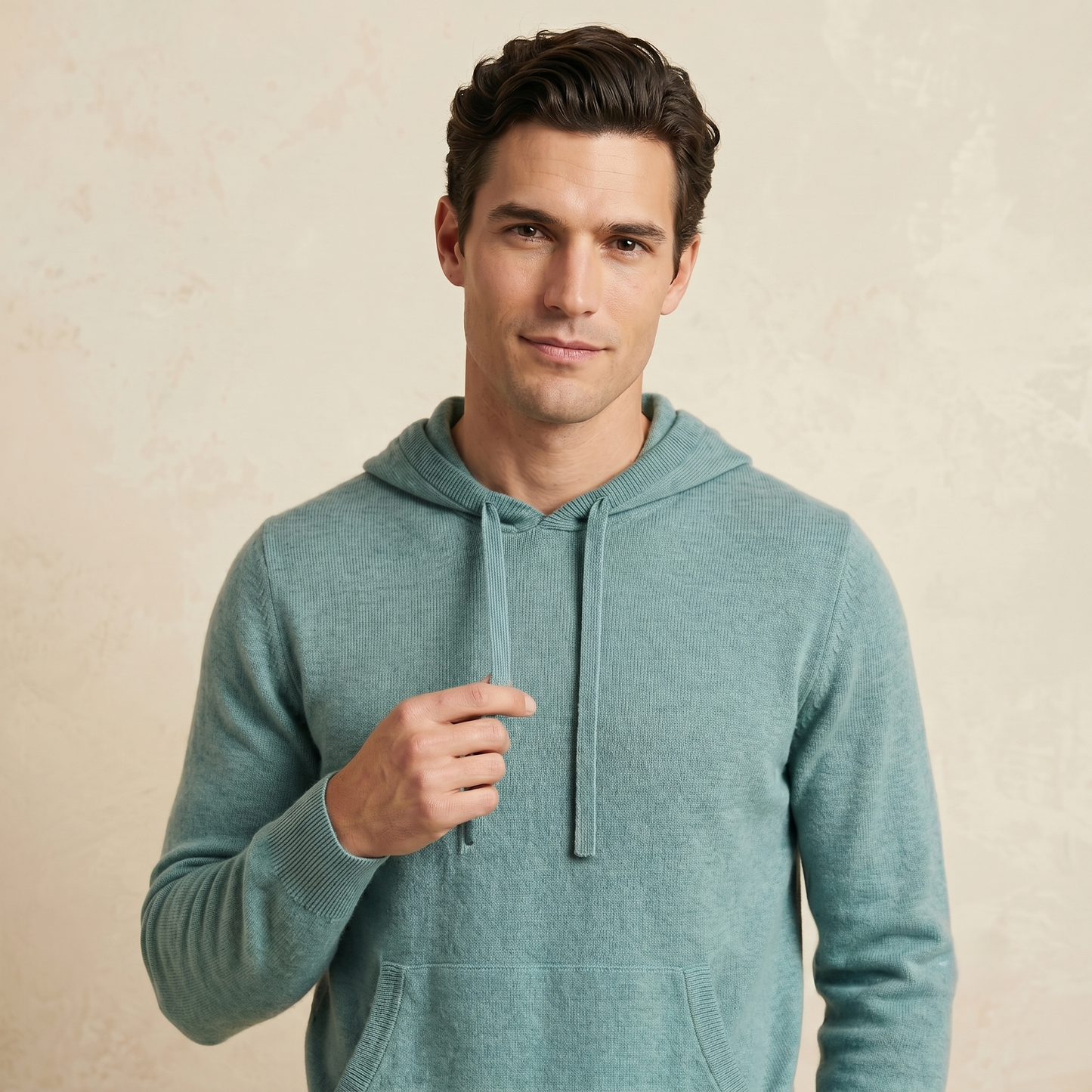 Mustang Himalayan Cashmere Hand-Finished Hoodie For Men - Heathered Jade
