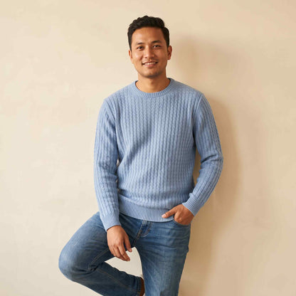 Men's cable-knit cashmere sweater, Atlas in Sky Blue - view 1