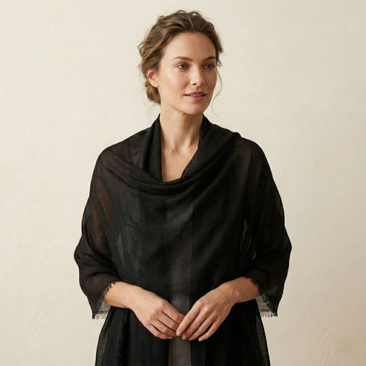Dolpo Ebony Black Himalayan Cashmere Pashmina Shawl