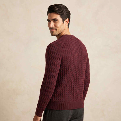 Men's cable-knit cashmere sweater, Atlas in Wine Red - view 1