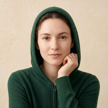 100% Cashmere Women's Zip Hoodie — 12-Gauge 2-Ply 16-Micron Himalayan Cashmere