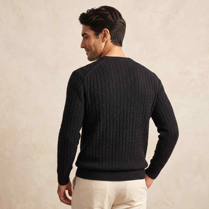Men's cable-knit cashmere sweater, Atlas in Black - view 2