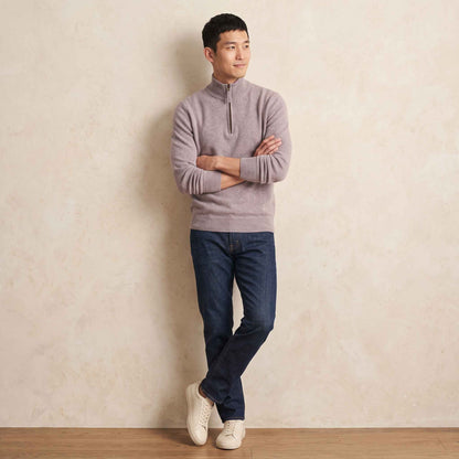 Men's cashmere half-zip sweater, Embrace in Fog - view 3