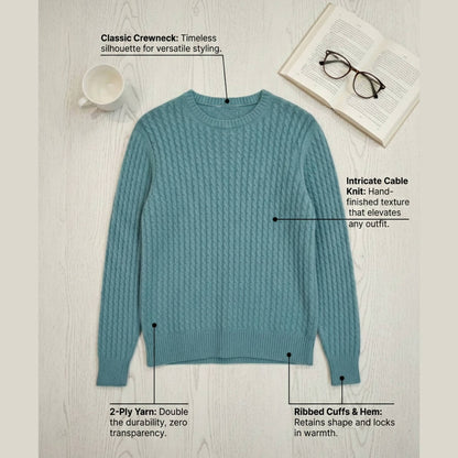 Grace Cable-Knit Cashmere Crewneck | 100% Pure Himalayan Women's Sweater