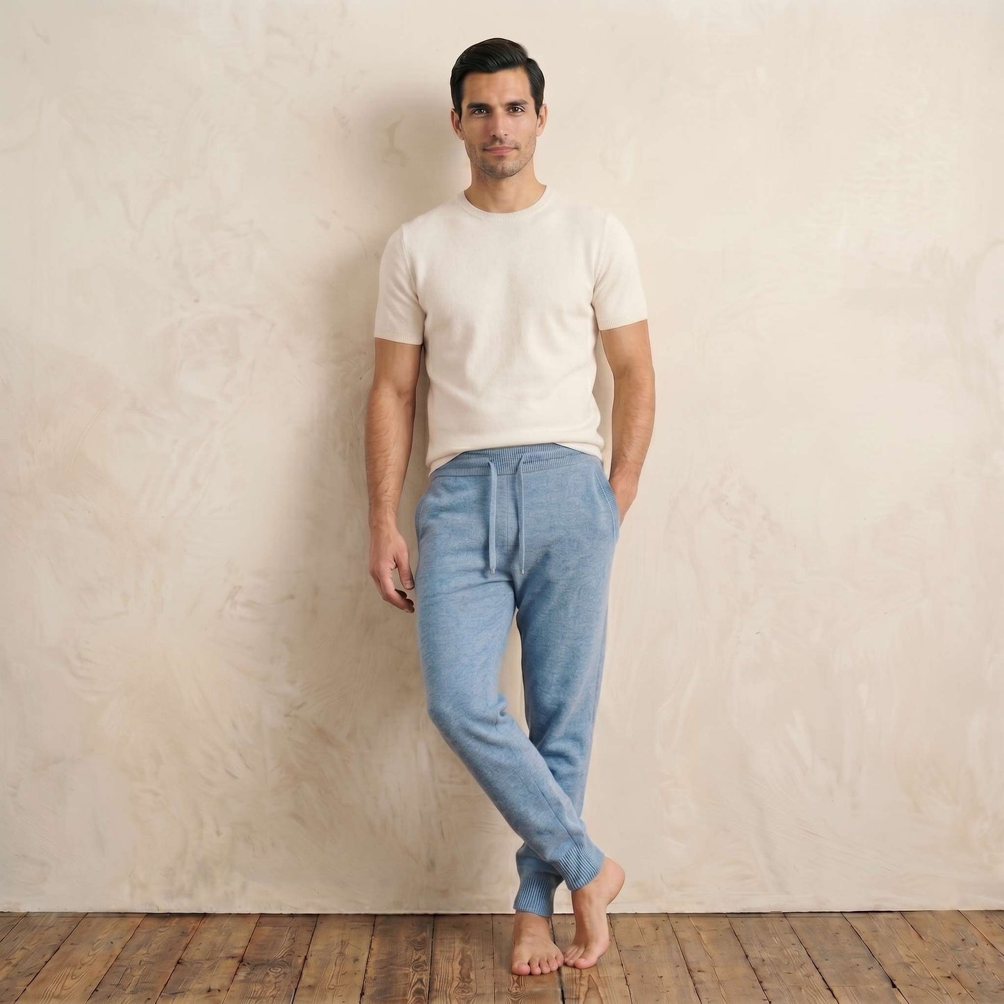 The Zenith Pure Himalayan Cashmere Jogger For Men in Sky Blue — Himalayan cashmere, view 1