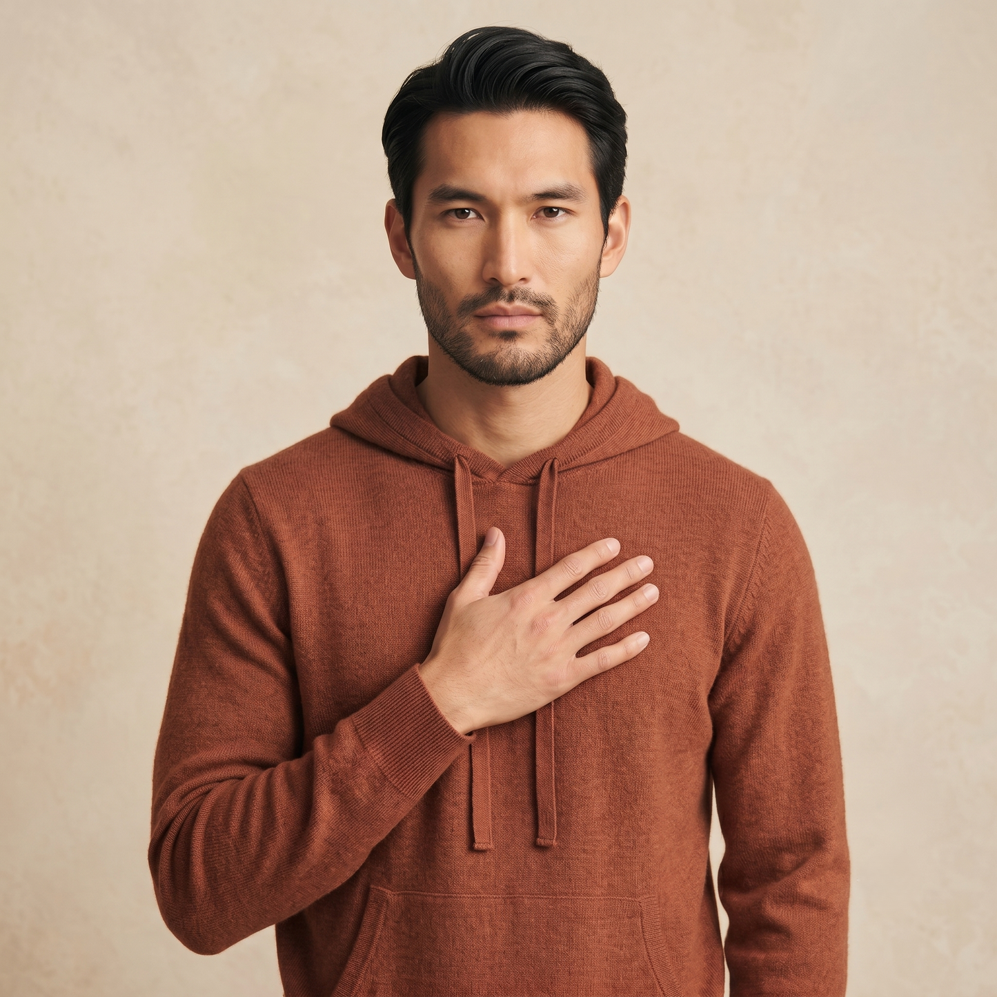 Mustang Himalayan Cashmere Hand-Finished Hoodie For Men - Caramel