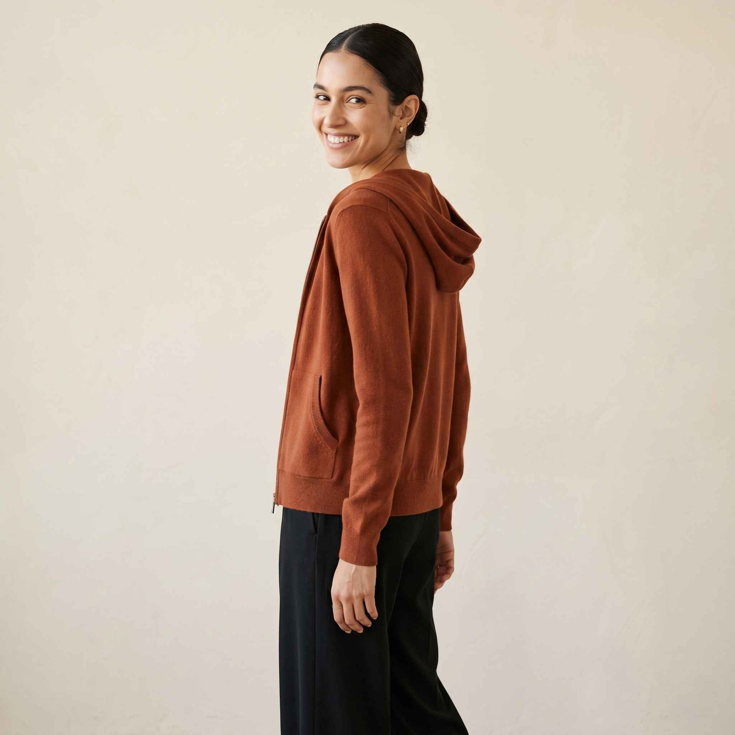 100% Cashmere Women's Zip Hoodie — 12-Gauge 2-Ply 16-Micron Himalayan Cashmere