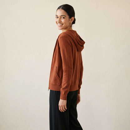 100% Cashmere Women's Zip Hoodie — 12-Gauge 2-Ply 16-Micron Himalayan Cashmere