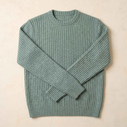 Men's ultra-thick 4-ply cashmere crewneck sweater in Heathered Jade — view 1
