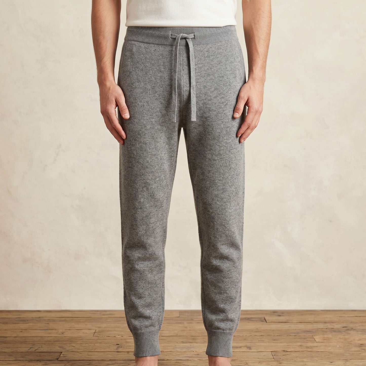 Zenith Natural Undyed Himalayan Cashmere Jogger For Men in Mid Grey Melange — Himalayan cashmere, view 1