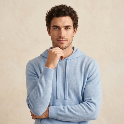 Mustang Himalayan Cashmere Hand-Finished Hoodie For Men - Sky Blue