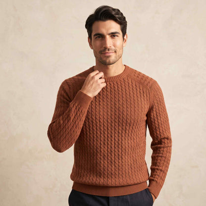 Men's cable-knit cashmere sweater, Atlas in Caramel - view 1