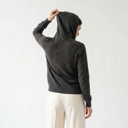 100% Undyed Cashmere Women's Zip Hoodie — Natural Melange, Chemical-Free