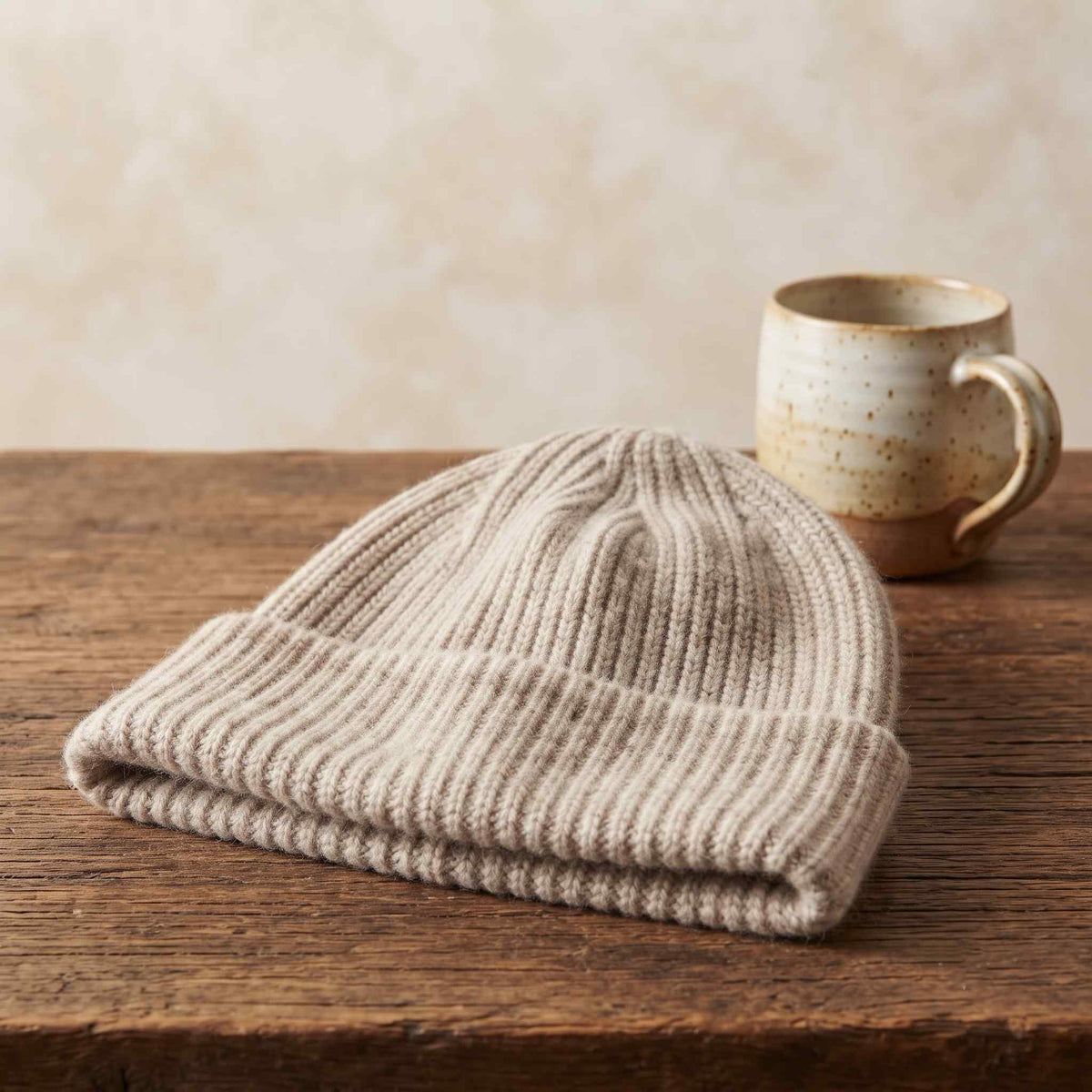 Women's undyed cashmere beanie, natural melange in Oatmeal Melange - view 1