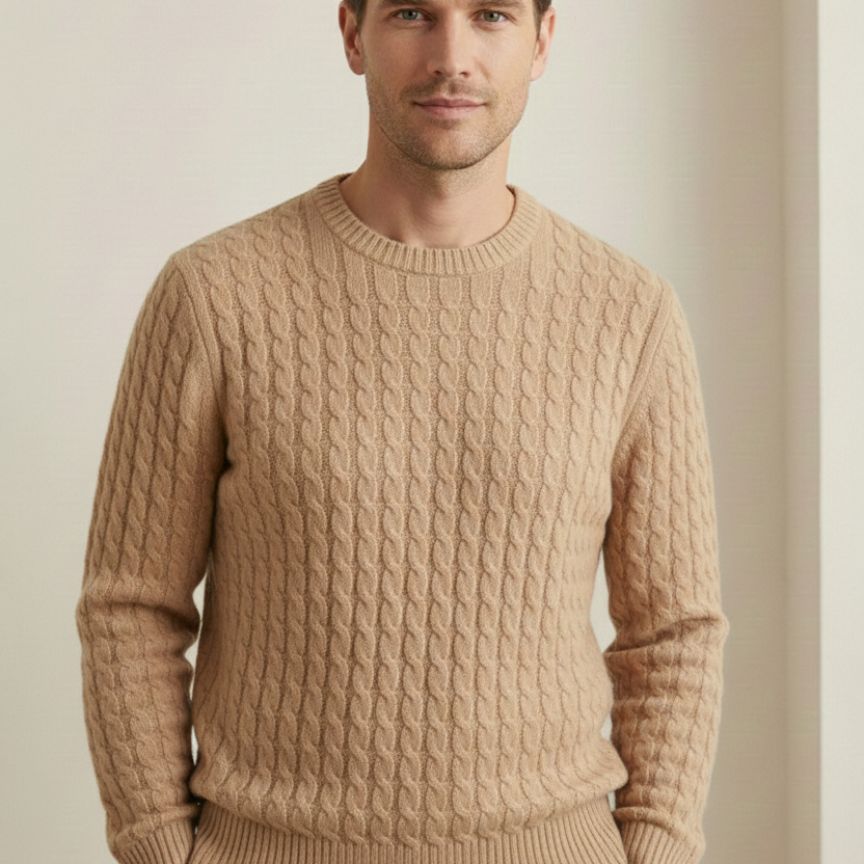 Authentic Beige Atlas Cable Cashmere Sweater 
