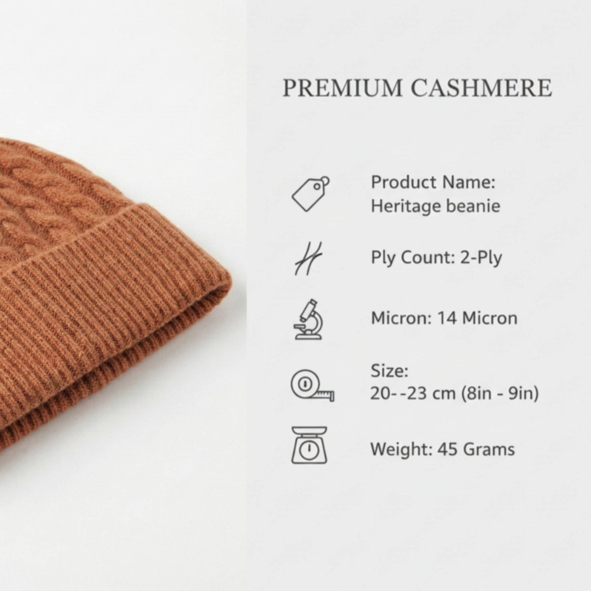 Product information of Amber Heritage Cable Knit Cashmere Beanie for Men | 100% Pure Himalayan