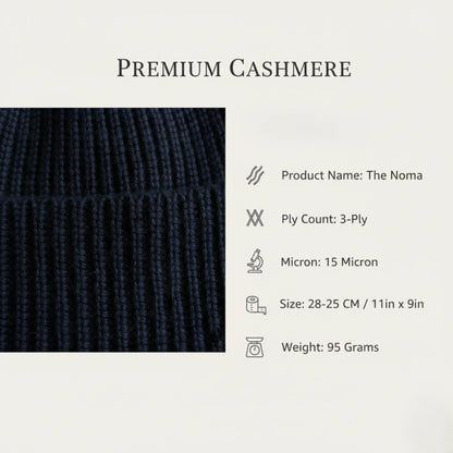 Product info of Dark Navy Noma 100% Pure 3-Ply Himalayan Cashmere Hand-Knit Beanie