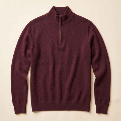 Men's cashmere half-zip sweater, Embrace in Wine Red - view 6