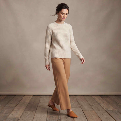 Women's cable-knit cashmere crewneck sweater, Grace in Off white - view 1