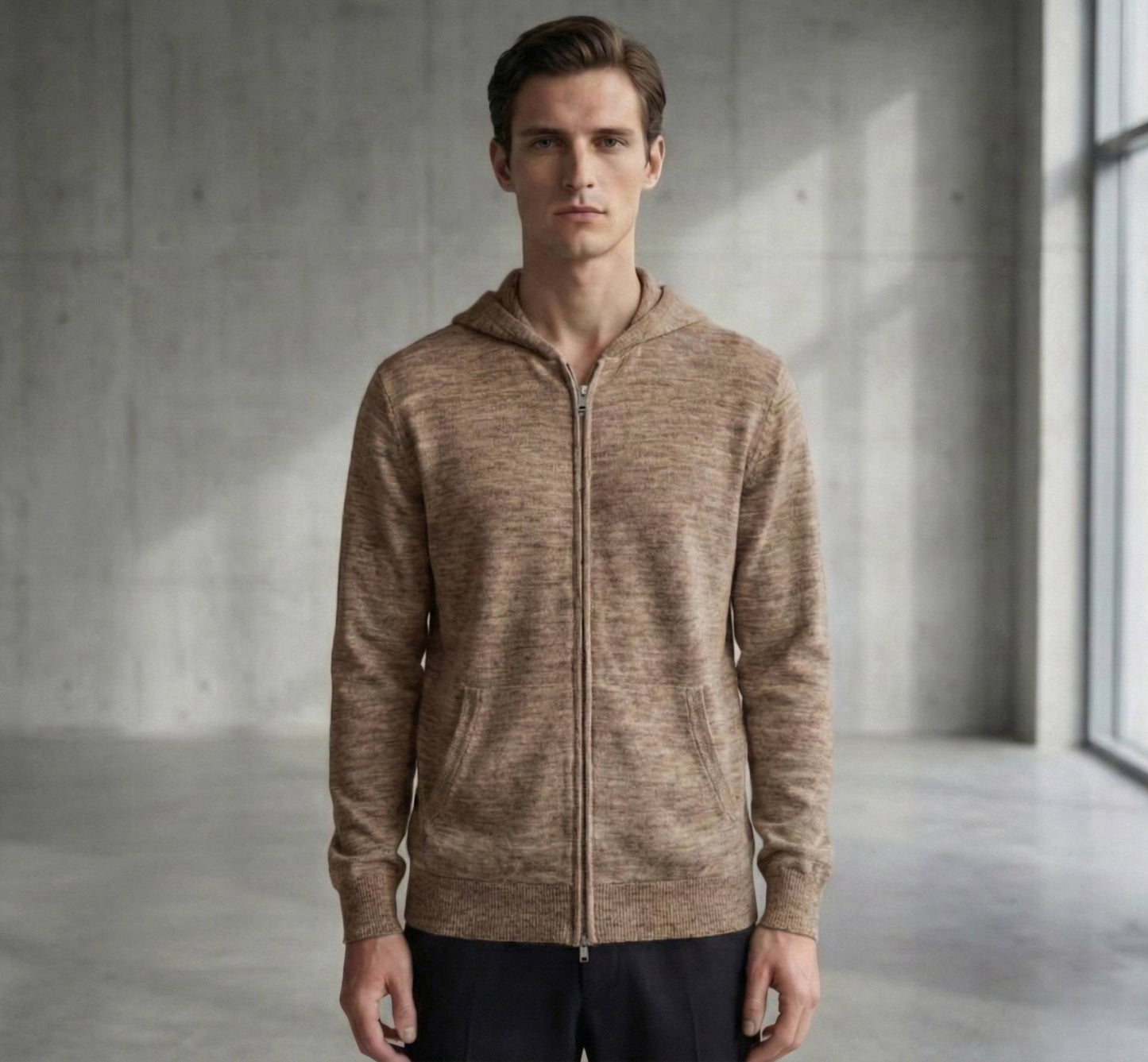 The Kora Zip Hoodie | Heavyweight Undyed Cashmere (375g) Toast Melange