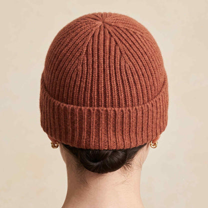 Women's hand-knit cashmere beanie in Amber - view 1