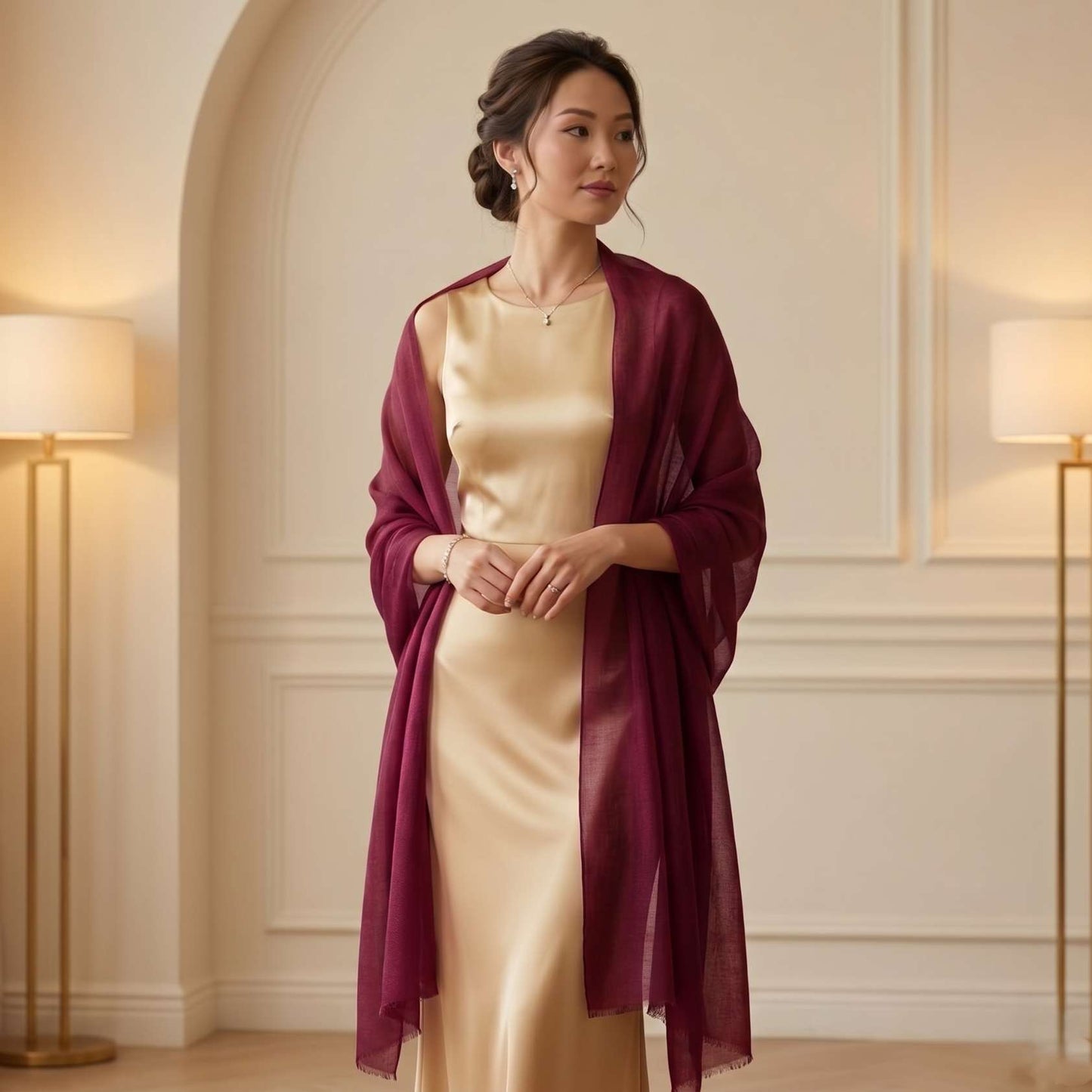 Heritage Red & Mulberry Cashmere Pashmina Shawl