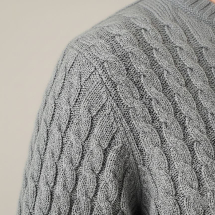 The Atlas Cable Hand-Knitted Pure Cashmere Heather Gray Sweater