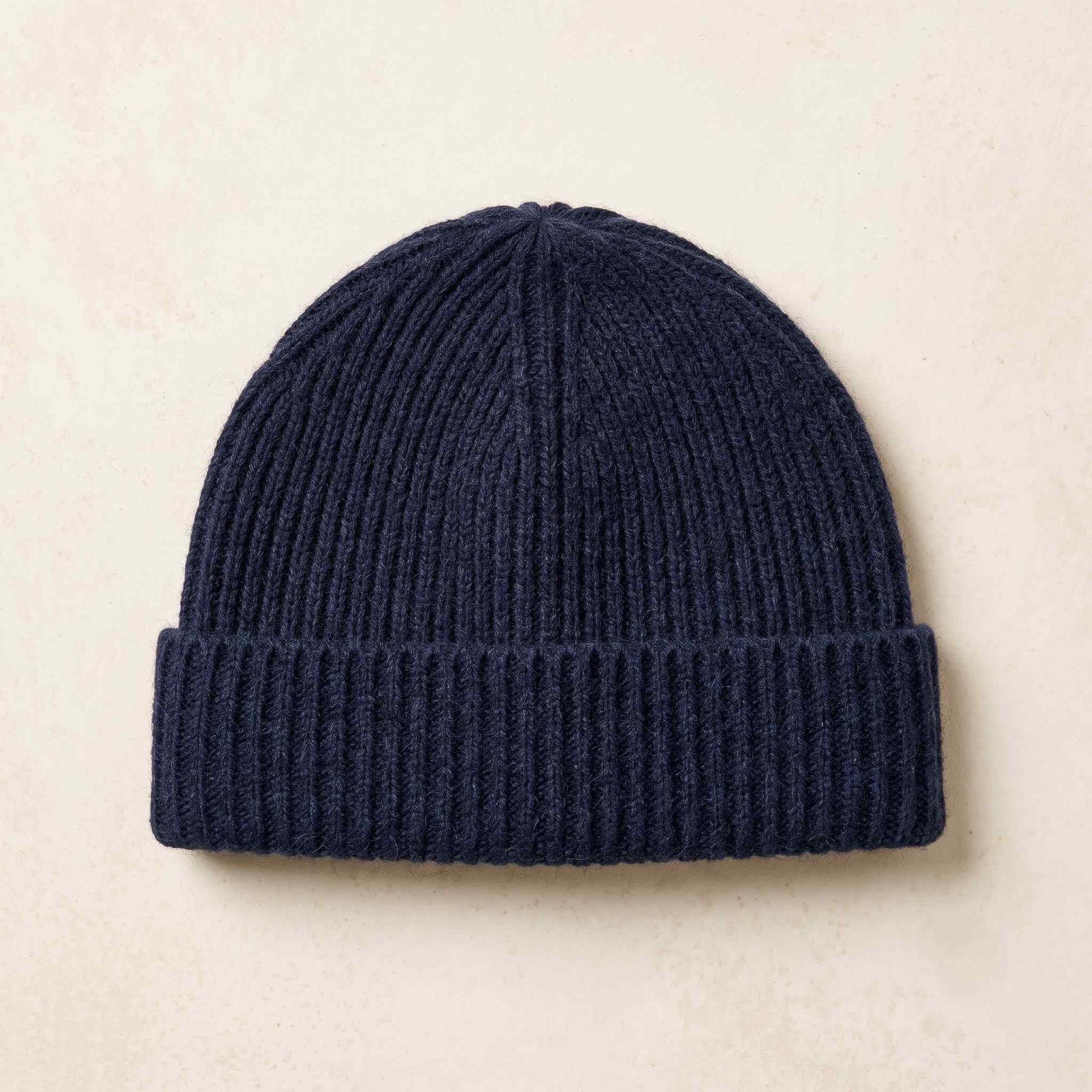 Men's hand-knit ribbed cashmere beanie, Noma in Dark Navy - view 1