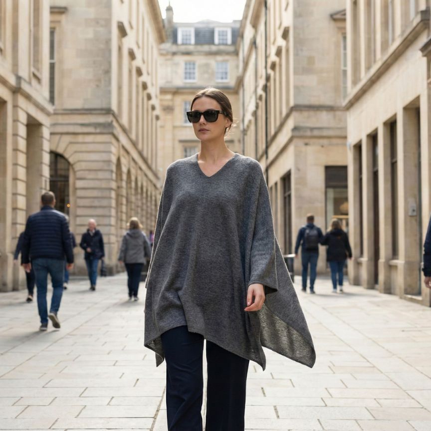 The V-Neck Poncho | 100% Undyed Pure Himalayan Cashmere