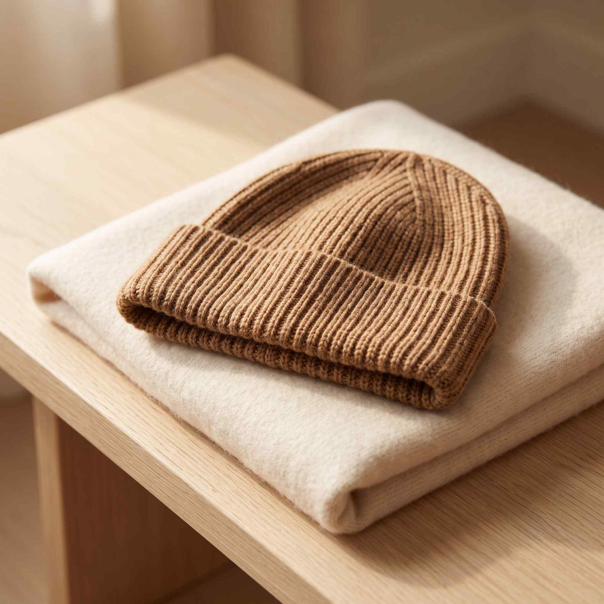 Women's undyed cashmere beanie, natural melange in Toast Melange - view 1